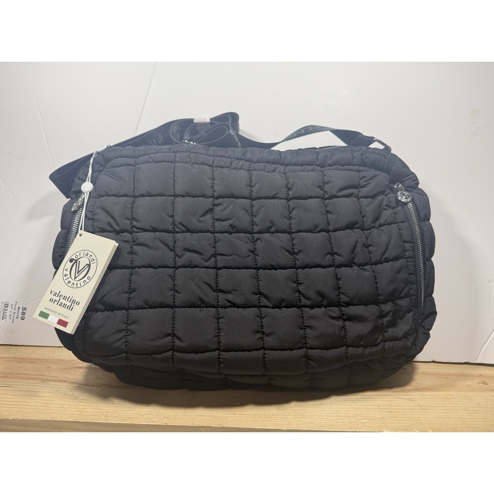 Valentino Orlandi Black Quilted Shoulder Bag Zip Closure Detachable Strap NWT